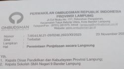 Dugaan Maladministrasi, Ombudsman Panggil Kepala Disdikbud Lampung dan Kepsek SMAN 9 Balam